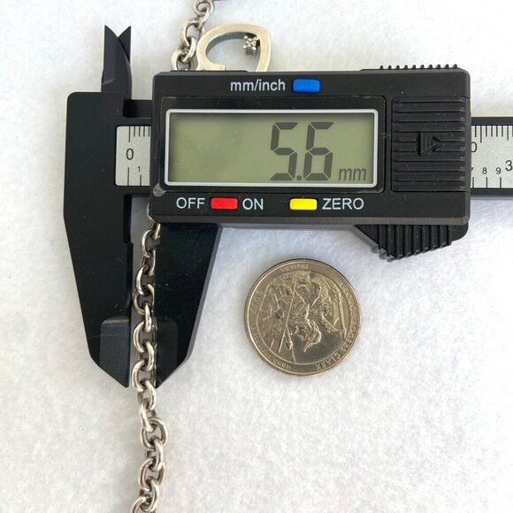 Solid Sterling Silver 925 UD Diamond Chip Heart Charm Cable Chain Bracelet 7.25" - Picture 15 of 16